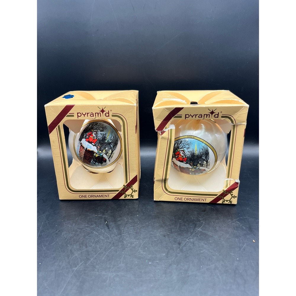 Pyramid Christmas Ornaments Satin Sheen Decorations Covered Set‎ of 2 in Box Vtg